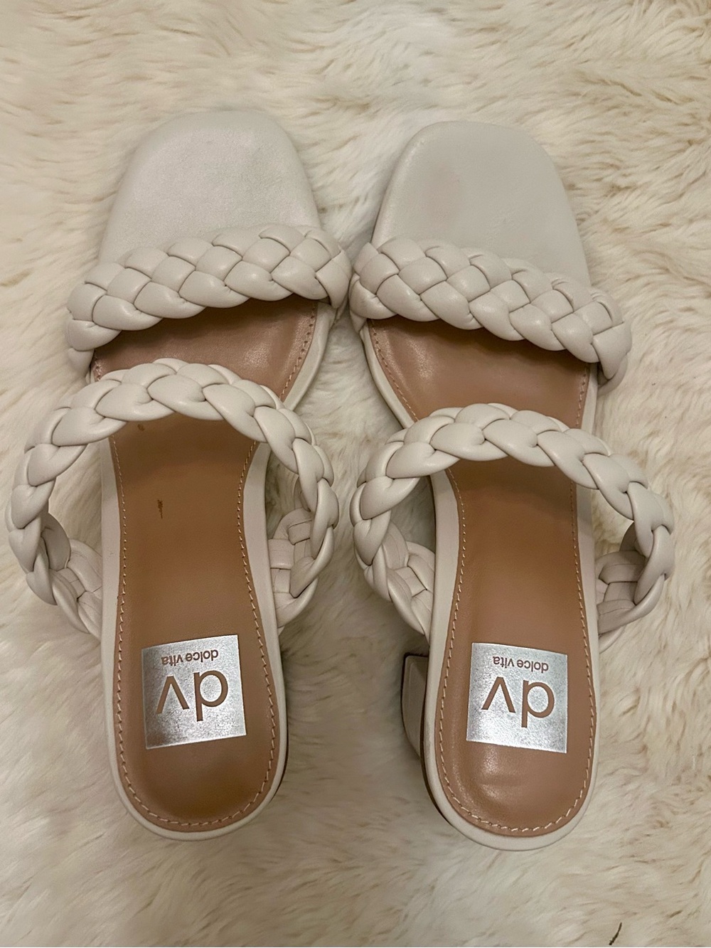 DV by Dolce Vita Cream Braided Double-Strap Slide Block Heels